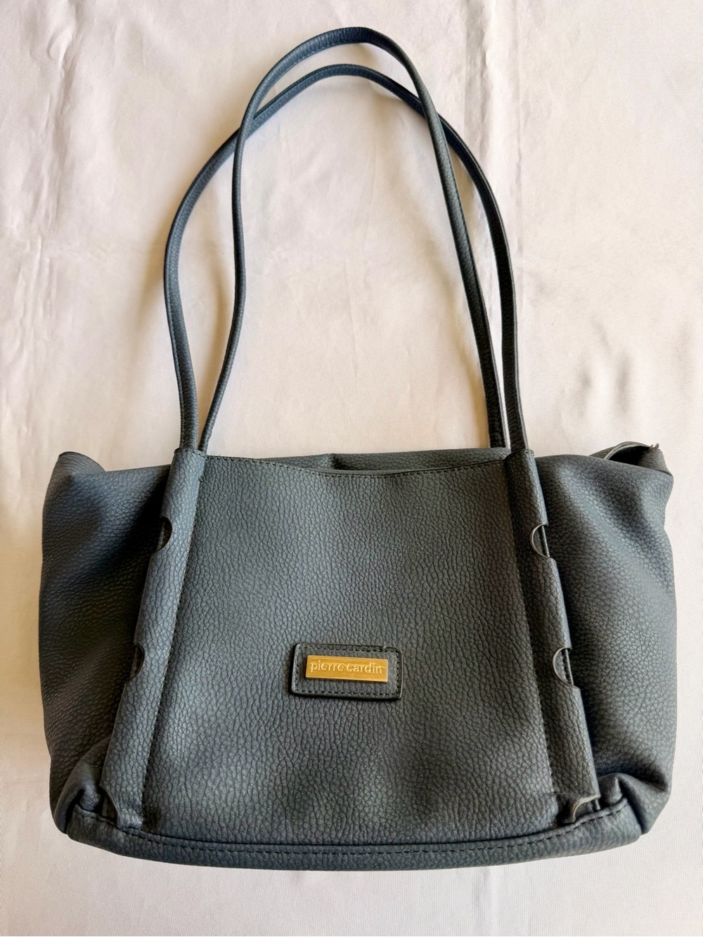 Pierre Blue Pebbled Shoulder Tote Purse Gold Hardware Dual Straps